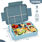 Bugucat Lunch Box 1330ML, Leak-Proof Bento Box with 5 Compartments and Cutlery, Lunch Containers for Kids Adult Food Storage Container with Leak-Proof Silicone Ring Suitable for Microwave Dishwasher