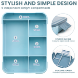 Bugudog Lunch Box 1330ML, Leak-Proof Bento Box with 5 Compartments and Cutlery, Lunch Containers for Kids Adult Food Storage Container with Leak-Proof Silicone Ring Suitable for Microwave Dishwasher