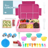 Bugucat Lunchbox 1330 ml, 26 Stück, auslaufsichere Bento-Box mit 6 Fächern und Besteck, Lunchbehälter für Kinder und Erwachsene, Lebensmittelaufbewahrungsbehälter mit auslaufsicherem Silikonring, geeignet für die Mikrowelle