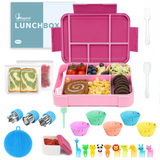 Bugucat Lunch Box 1330ML 26 PCS, Leak-Proof Bento Box with 6 Compartments and Cutlery,Lunch Containers for Kids Adult Food Storage Container with Leak-Proof Silicone Ring Suitable for Microwave