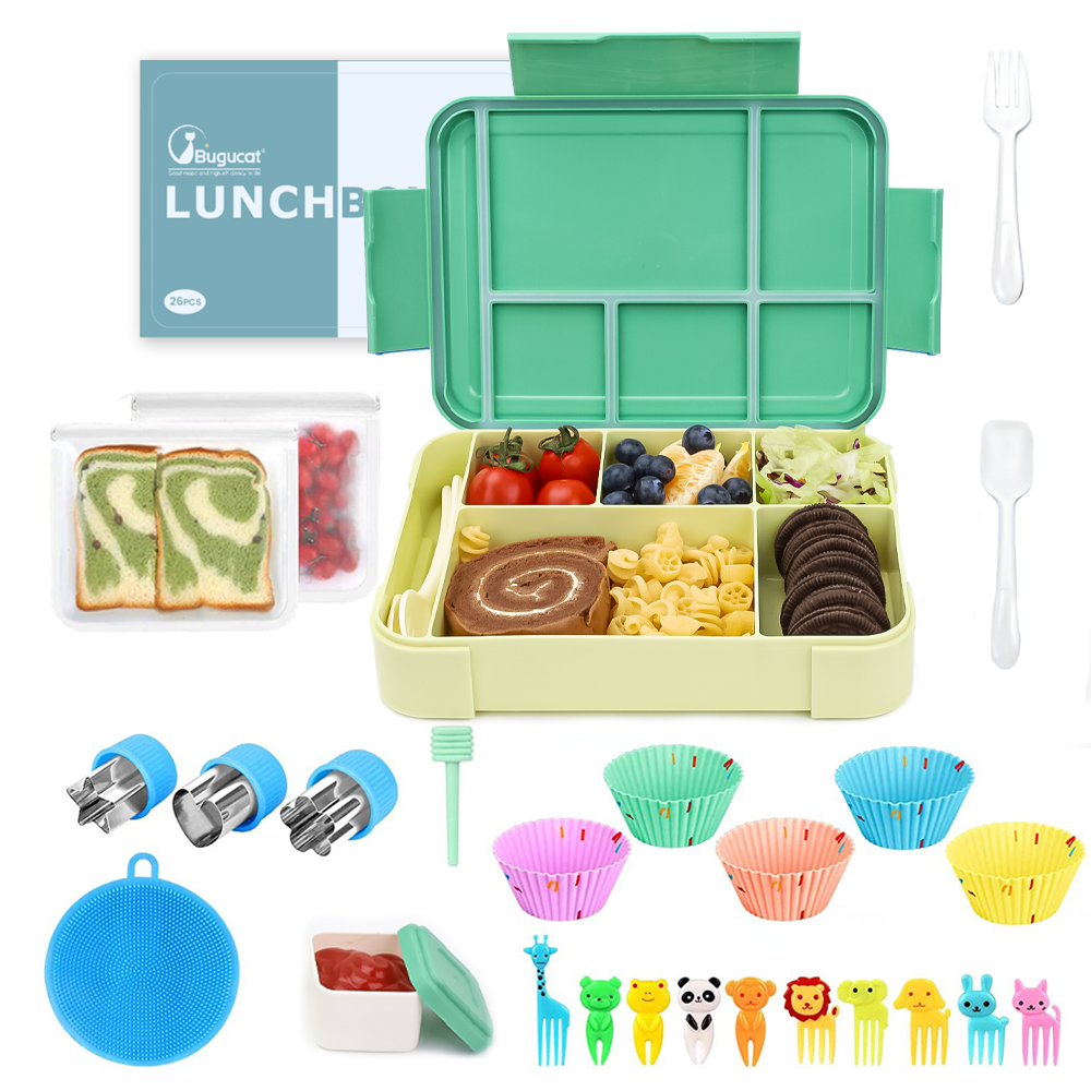 Bugucat Lunch Box 1600ML, 2 in 1 Bento Box Leak-Proof Lunch Containers