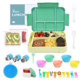 Bugucat Lunch Box 1330ML 26 PCS, Leak-Proof Bento Box with 6 Compartments and Cutlery,Lunch Containers for Kids Adult Food Storage Container with Leak-Proof Silicone Ring Suitable for Microwave