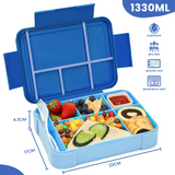 Bugucat Lunch Box 1330ML 26 PCS, Leak-Proof Bento Box with 6 Compartments and Cutlery,Lunch Containers for Kids Adult Food Storage Container with Leak-Proof Silicone Ring Suitable for Microwave
