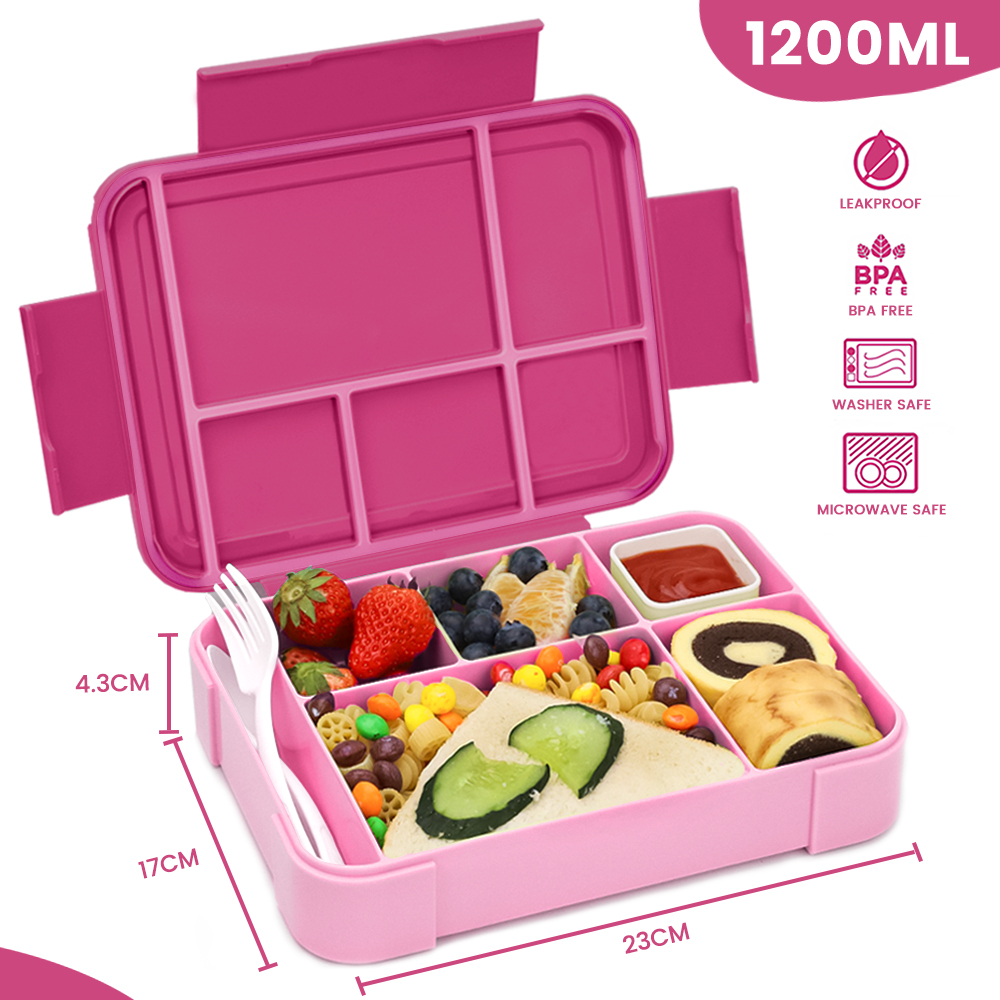 Lunch Box-1330ml Leakproof 6 Compartment Bento Box, Book Style Food  Container With Cutlery, Safe For Microwave, Dishwasher