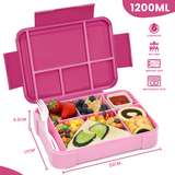 Bugucat Lunchbox 1330 ml, 26 Stück, auslaufsichere Bento-Box mit 6 Fächern und Besteck, Lunchbehälter für Kinder und Erwachsene, Lebensmittelaufbewahrungsbehälter mit auslaufsicherem Silikonring, geeignet für die Mikrowelle