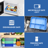 Bugucat Lunch Box 1330ML 26 PCS, Leak-Proof Bento Box with 6 Compartments and Cutlery,Lunch Containers for Kids Adult Food Storage Container with Leak-Proof Silicone Ring Suitable for Microwave