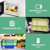 Bugucat Lunch Box 1330ML 26 PCS, Leak-Proof Bento Box with 6 Compartments and Cutlery,Lunch Containers for Kids Adult Food Storage Container with Leak-Proof Silicone Ring Suitable for Microwave