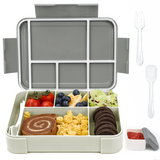 Bugudog Lunch Box 1330ML, Leak-Proof Bento Box with 5 Compartments and Cutlery, Lunch Containers for Kids Adult Food Storage Container with Leak-Proof Silicone Ring Suitable for Microwave Dishwasher