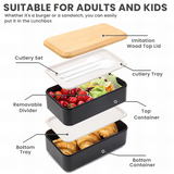 Bento Lunch Box 1400ML, Stackable Lunch Box Bento Boxes,2 Layer 2 Compartments