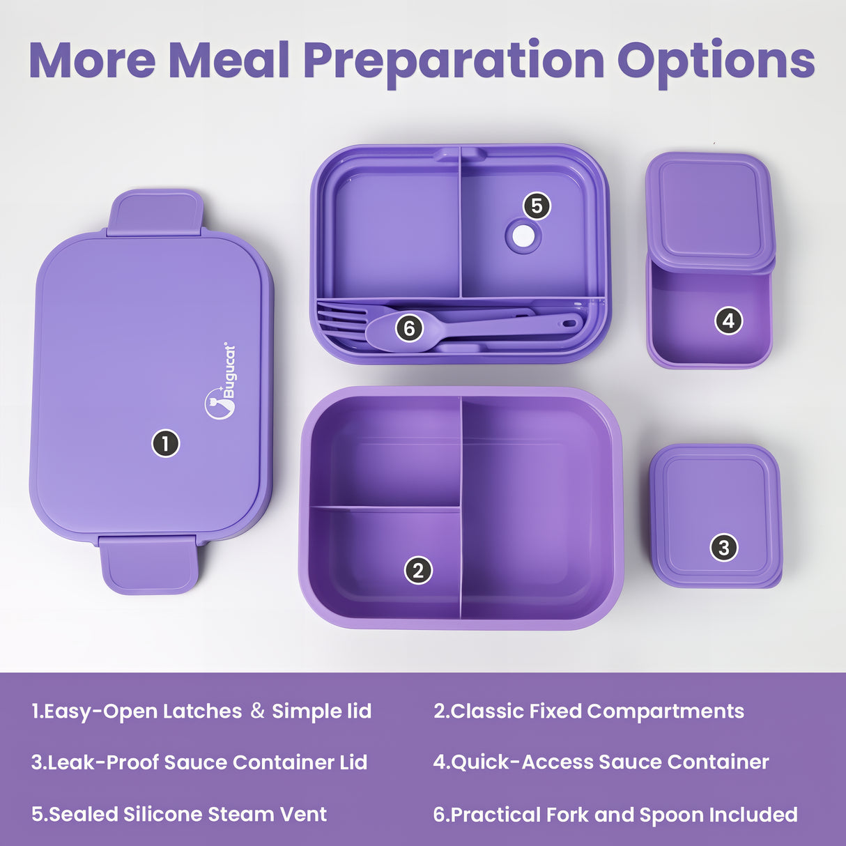 Bento Box 1300ML - 2 Layer Compartments Leak Proof Lunch Container with Cutlery for Adults and Kids