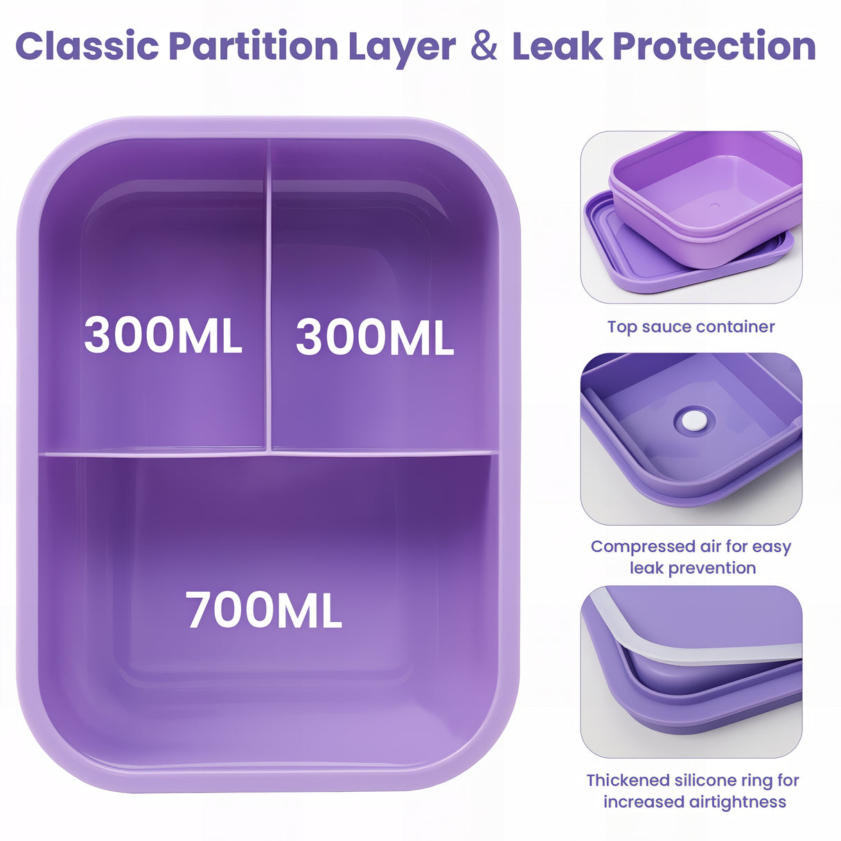 Bento Box 1300ML - 2 Layer Compartments Leak Proof Lunch Container with Cutlery for Adults and Kids