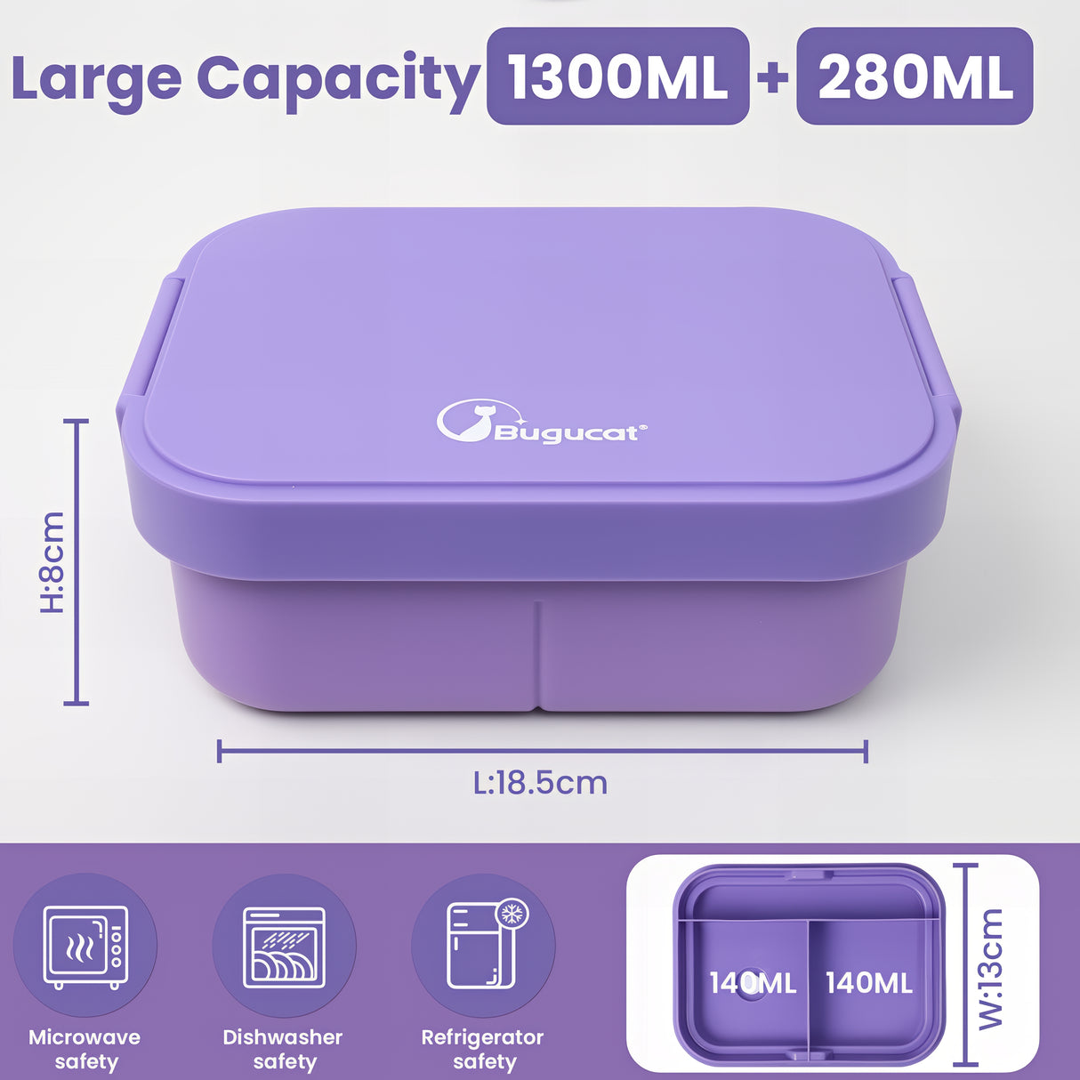 Bento Box 1300ML - 2 Layer Compartments Leak Proof Lunch Container with Cutlery for Adults and Kids