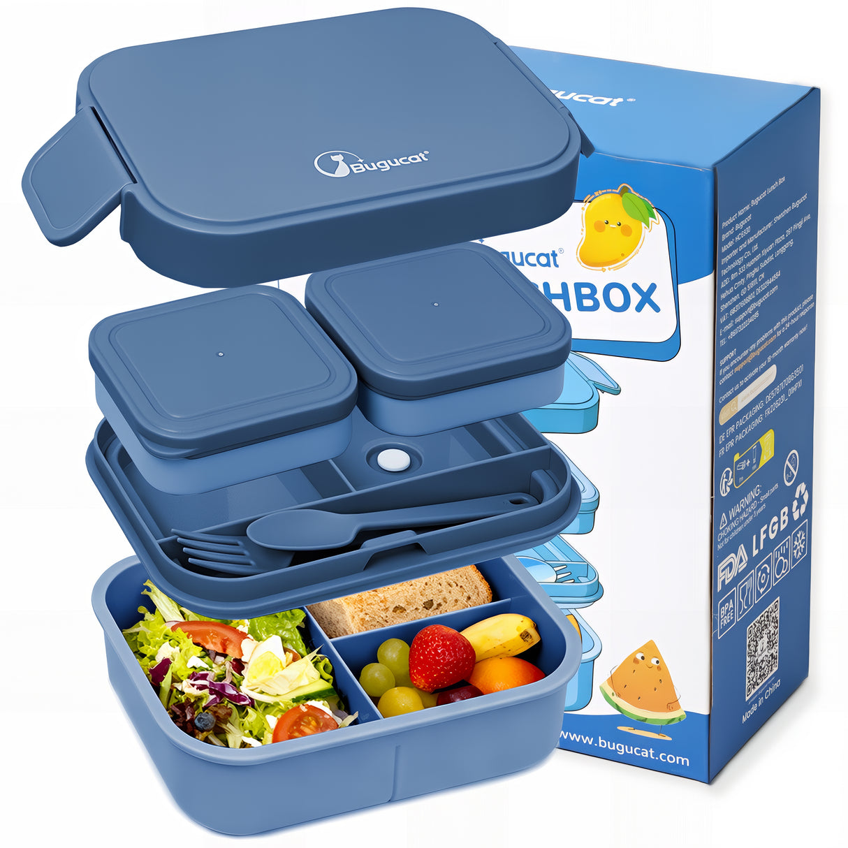 Bento Box 1300ML - 2 Layer Compartments Leak Proof Lunch Container with Cutlery for Adults and Kids