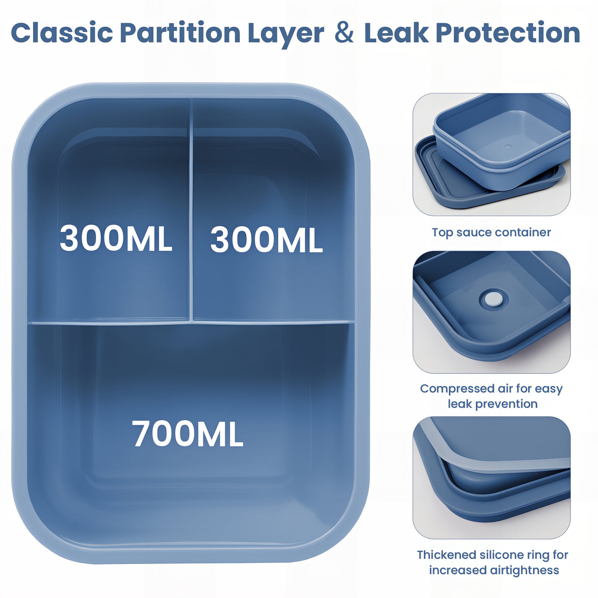 Bento Box 1300ML - 2 Layer Compartments Leak Proof Lunch Container with Cutlery for Adults and Kids