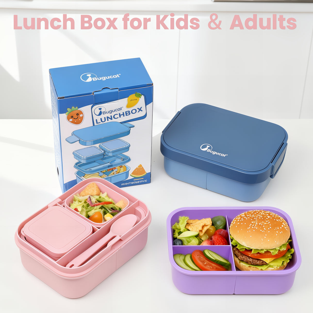 Bento Box 1300ML - 2 Layer Compartments Leak Proof Lunch Container with Cutlery for Adults and Kids