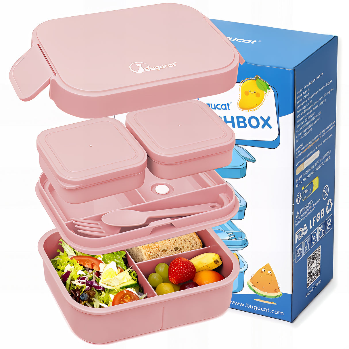 Bento Box 1300ML - 2 Layer Compartments Leak Proof Lunch Container with Cutlery for Adults and Kids