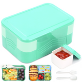 Bugucat Lunchbox 1550 ml, doppelt stapelbarer Bento-Box-Behälter, Essenszubereitungsbehälter mit Besteck, Lebensmittelbehälter mit 2 Ebenen und 6 Fächern für Mittagssnacks, Lunchbox für Erwachsene und Kinder, BPA-frei