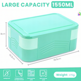 Bugucat Lunchbox 1550 ml, doppelt stapelbarer Bento-Box-Behälter, Essenszubereitungsbehälter mit Besteck, Lebensmittelbehälter mit 2 Ebenen und 6 Fächern für Mittagssnacks, Lunchbox für Erwachsene und Kinder, BPA-frei