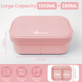 Bento Box 1300ML - 2 Layer Compartments Leak Proof Lunch Container with Cutlery for Adults and Kids