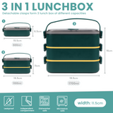 Bugucat Edelstahl-Lunchbox 1700 ml, 3-in-1 auslaufsichere Bento-Box-Lunchbehälter mit 3 Fächern für Besteck, Lunchbehälter für Kinder und Erwachsene, mikrowellen- und spülmaschinenfester Lebensmittelaufbewahrungsbehälter