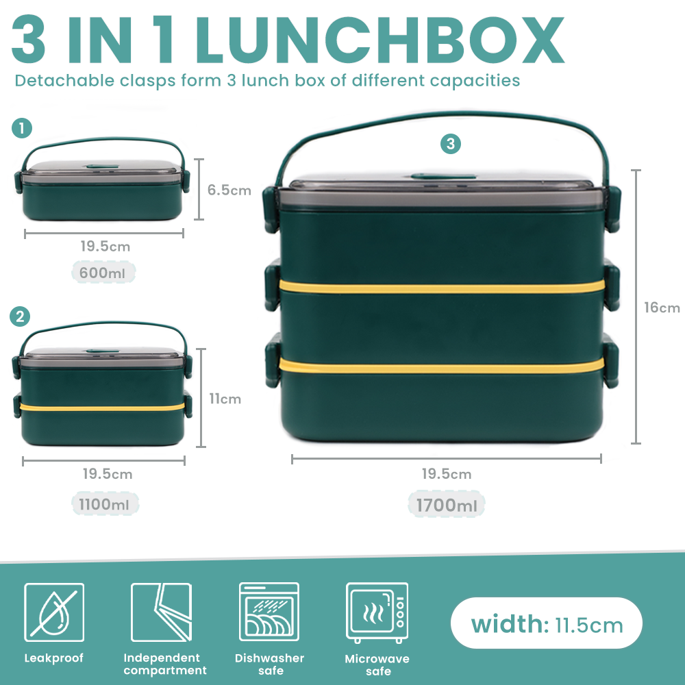 Lunch Box 304 Stainless Steel  1700ML,Bento Box Leak-Proof Dishwasher Microwave Safe