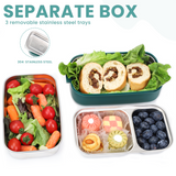 Bugucat Edelstahl-Lunchbox 1700 ml, 3-in-1 auslaufsichere Bento-Box-Lunchbehälter mit 3 Fächern für Besteck, Lunchbehälter für Kinder und Erwachsene, mikrowellen- und spülmaschinenfester Lebensmittelaufbewahrungsbehälter