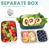 Bugucat Stainless Steel Lunch Box 1700ML,3 in 1 Leak-Proof Bento Box Lunch Containers with 3 Compartments Cutlery,Lunch Containers for Kids Adult,Microwave and Dishwasher Safe Food Storage Container