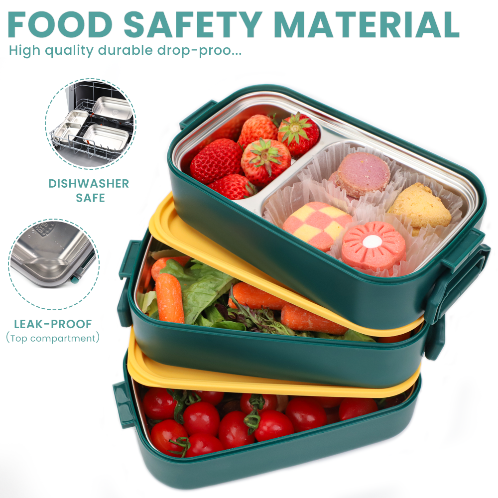 Bugucat Lunch Box 1600ML, 2 in 1 Bento Box Leak-Proof Lunch Containers