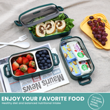 Bugucat Stainless Steel Lunch Box 1700ML,3 in 1 Leak-Proof Bento Box Lunch Containers with 3 Compartments Cutlery,Lunch Containers for Kids Adult,Microwave and Dishwasher Safe Food Storage Container