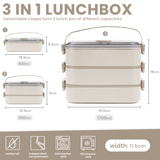 Bugucat Edelstahl-Lunchbox 1700 ml, 3-in-1 auslaufsichere Bento-Box-Lunchbehälter mit 3 Fächern für Besteck, Lunchbehälter für Kinder und Erwachsene, mikrowellen- und spülmaschinenfester Lebensmittelaufbewahrungsbehälter