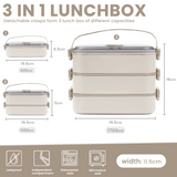 Bugucat Stainless Steel Lunch Box 1700ML,3 in 1 Leak-Proof Bento Box Lunch Containers with 3 Compartments Cutlery,Lunch Containers for Kids Adult,Microwave and Dishwasher Safe Food Storage Container