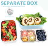 Bugucat Edelstahl-Lunchbox 1700 ml, 3-in-1 auslaufsichere Bento-Box-Lunchbehälter mit 3 Fächern für Besteck, Lunchbehälter für Kinder und Erwachsene, mikrowellen- und spülmaschinenfester Lebensmittelaufbewahrungsbehälter