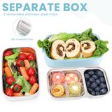 Bugucat Stainless Steel Lunch Box 1700ML,3 in 1 Leak-Proof Bento Box Lunch Containers with 3 Compartments Cutlery,Lunch Containers for Kids Adult,Microwave and Dishwasher Safe Food Storage Container