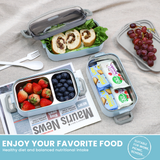Bugucat Stainless Steel Lunch Box 1700ML,3 in 1 Leak-Proof Bento Box Lunch Containers with 3 Compartments Cutlery,Lunch Containers for Kids Adult,Microwave and Dishwasher Safe Food Storage Container