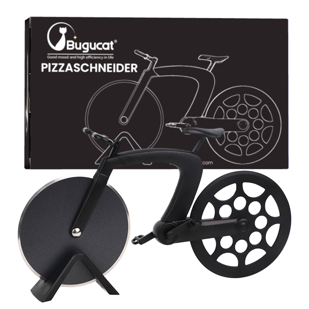 Bugucat Fahrrad-Pizzaschneider, Pizzaradschneider, stark, solide, scharf, Pizzamesser, tolle Idee für Radfahrer, Pizzaliebhaber, Pizzazubehör mit Edelstahl, antihaftbeschichtete Fahrrad-Schneidräder