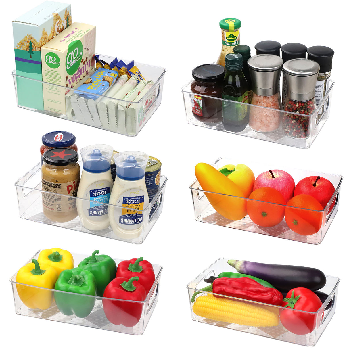 Bugucat Fridge Organisers 6 Packs, Fridge Storage Organiser Kitchen Clear Storage Organiser Stackable, Refrigerator Organiser Bins Storage Container Box for Freezer, Kitchen, Cabinets, Pantry