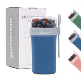 Bugucat Cereal Cup 760ml+230ml, Yogurt Cups Plastic Milk Jar With Lids and Spoon,Leak-Proof Breakfast Container Yoghurt Pot With Sauce Container,Yoghurt Container for Oatmeal Porridge Fruit Salad