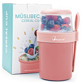 Cereal Cup,Yogurt Cups Milk Jar, Leak-Proof Breakfast Container Yoghurt Pot