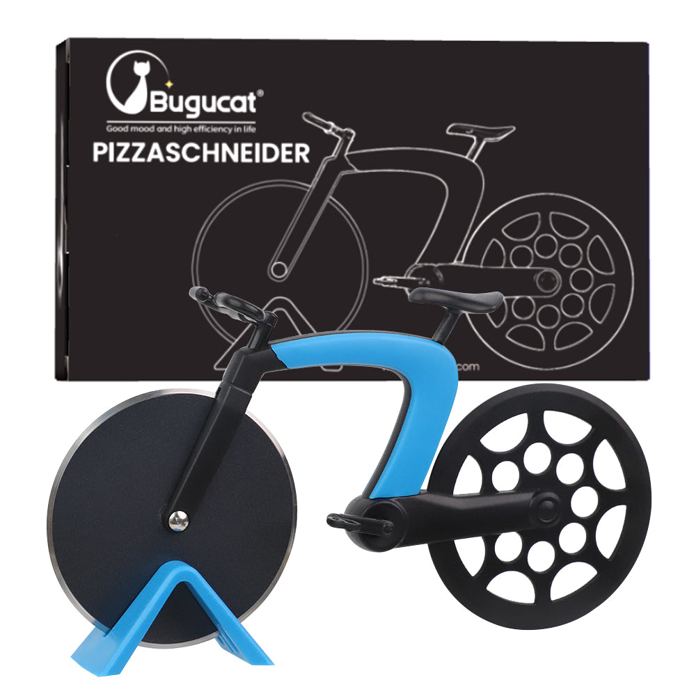 Bugucat Fahrrad-Pizzaschneider, Pizzaradschneider, stark, solide, scharf, Pizzamesser, tolle Idee für Radfahrer, Pizzaliebhaber, Pizzazubehör mit Edelstahl, antihaftbeschichtete Fahrrad-Schneidräder