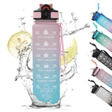 Bugucat Water Bottle 1000ML, Drinks Bottle with Straw and Time Markings, Leak Proof Sport Jug Reusable, BPA Free Tritan Water Storage Container for Gym Outdoor Cycling Fitness Outdoor, 1 Click Open