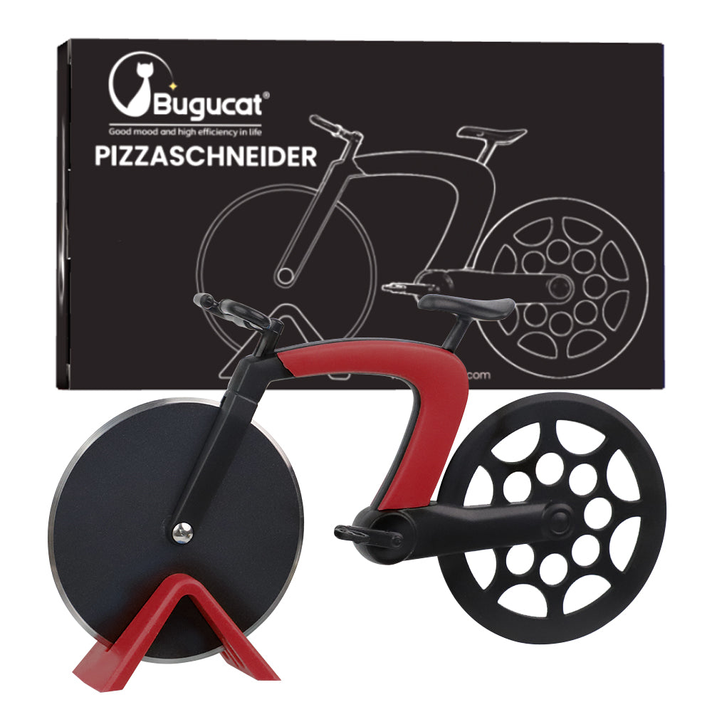 Bugucat Fahrrad-Pizzaschneider, Pizzaradschneider, stark, solide, scharf, Pizzamesser, tolle Idee für Radfahrer, Pizzaliebhaber, Pizzazubehör mit Edelstahl, antihaftbeschichtete Fahrrad-Schneidräder