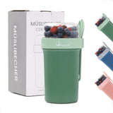 Bugucat Cereal Cup 760ml+230ml, Yogurt Cups Plastic Milk Jar With Lids and Spoon,Leak-Proof Breakfast Container Yoghurt Pot With Sauce Container,Yoghurt Container for Oatmeal Porridge Fruit Salad