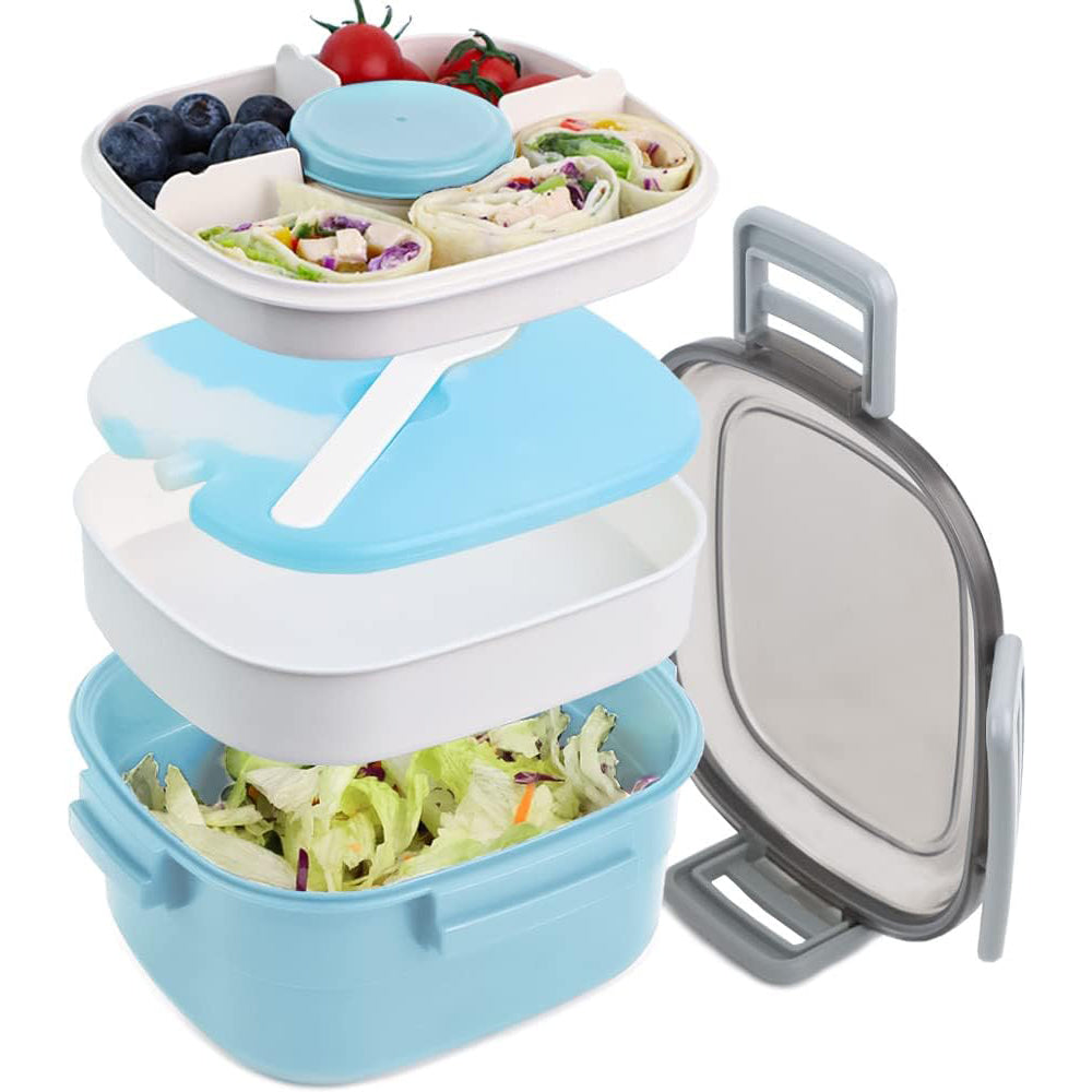 Bugucat Bento Box 1600ML, fiambrera con 3 compartimentos y cubiertos, fiambrera con nevera portátil, fiambrera para el trabajo escolar picnic viaje fiambrera para niños adultos apto para microondas libre de BPA