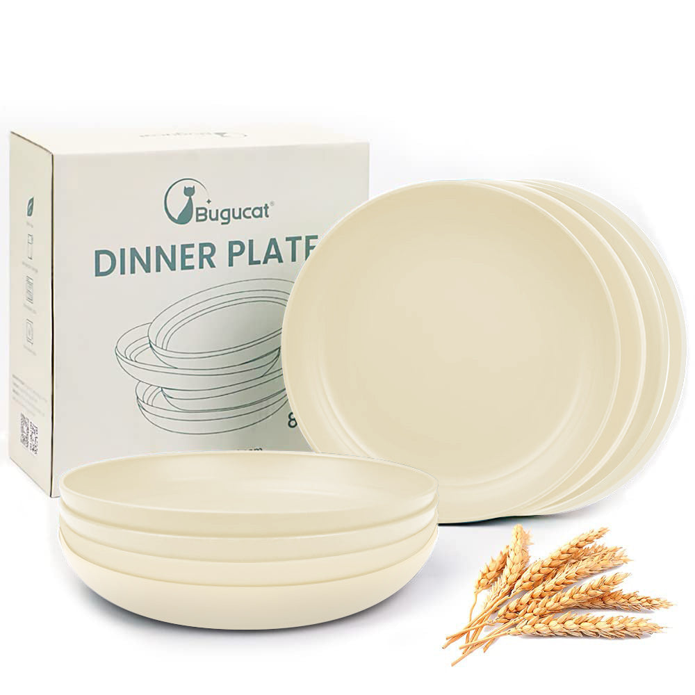 Bugucat Plates 8 PCS,Picnic Plates Lightweight Dishes Plates Sets,Plastic Plates Set Unbreakable and Reusable,Dessert Plates For Picnic Home,Dinner Plates Microwave and Dishwasher Safe