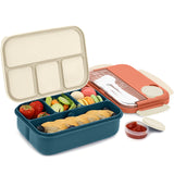 Bugucat Lunchbox 1300 ml, Bento-Box für Kinder und Erwachsene mit 4 Fächern und Geschirr, wiederverwendbarer Lebensmittelbehälter für Schule, Arbeit und Reisen, Lunchbehälter für Mikrowelle und Spülmaschine, BPA-frei