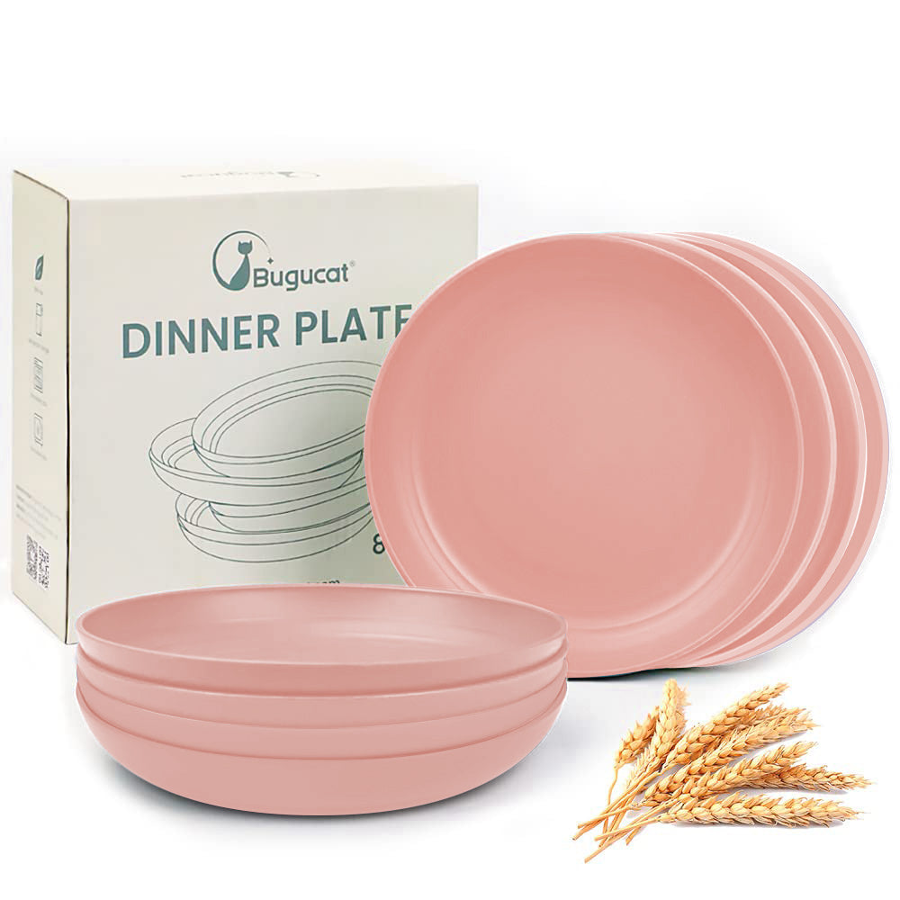 Bugucat Plates 8 PCS,Picnic Plates Lightweight Dishes Plates Sets,Plastic Plates Set Unbreakable and Reusable,Dessert Plates For Picnic Home,Dinner Plates Microwave and Dishwasher Safe