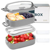Bugucat Lunch Box 1600ML, 2 in 1 Bento Box Leak-Proof Lunch Containers with Compartments Cutlery, Lunch Containers for Adult Kids, Dishwasher and Microwave Safe Food Storage Container