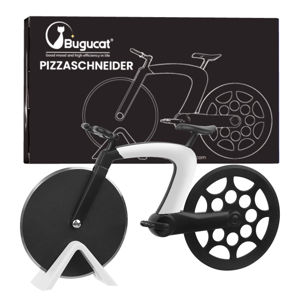 Bugucat Fahrrad-Pizzaschneider, Pizzaradschneider, stark, solide, scharf, Pizzamesser, tolle Idee für Radfahrer, Pizzaliebhaber, Pizzazubehör mit Edelstahl, antihaftbeschichtete Fahrrad-Schneidräder