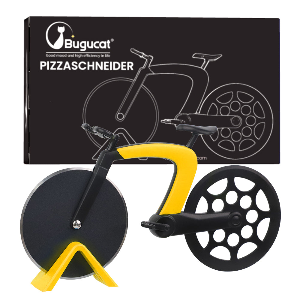 Bugucat Fahrrad-Pizzaschneider, Pizzaradschneider, stark, solide, scharf, Pizzamesser, tolle Idee für Radfahrer, Pizzaliebhaber, Pizzazubehör mit Edelstahl, antihaftbeschichtete Fahrrad-Schneidräder