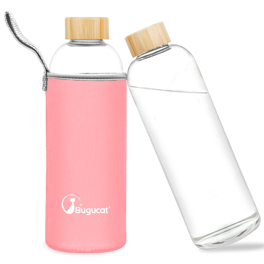 Glass Water Bottle 1000ML, Glass Drinking Bottle with Protective Sleeves Leak-Proof Lid